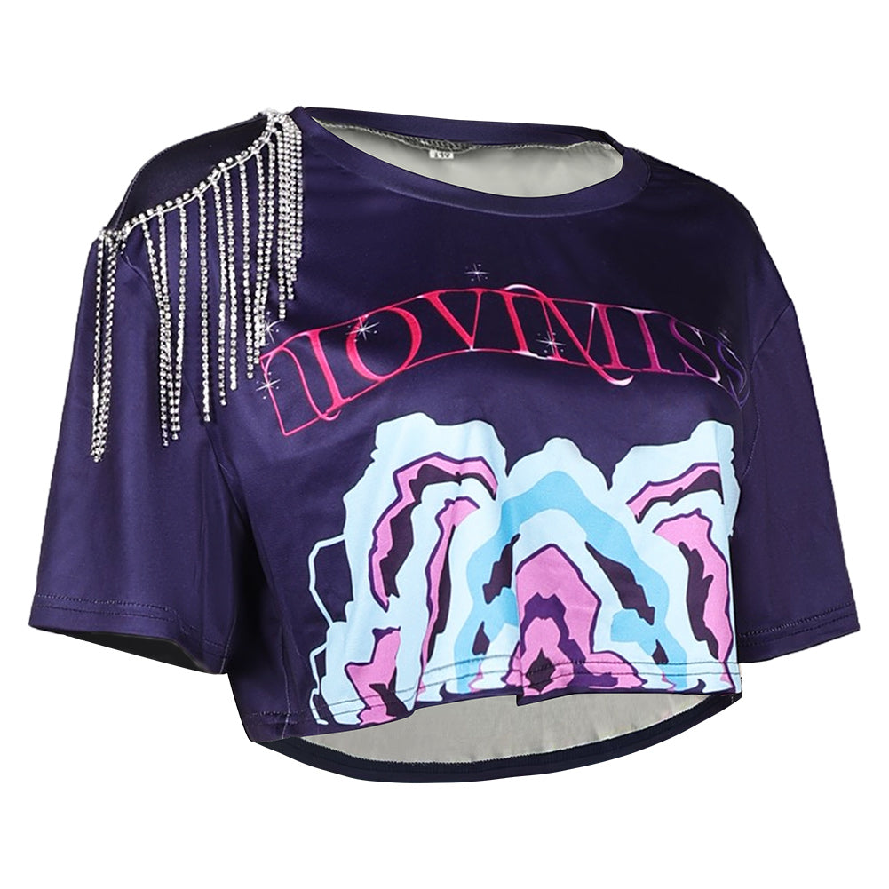 Adulte & Enfant KPop Demon Hunters(2025) Huntrix Zoey T-shirt Bleu Cosplay Costume