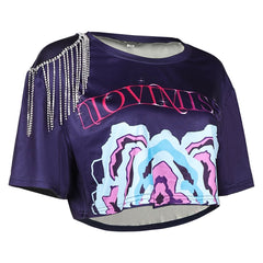 Adulte & Enfant KPop Demon Hunters(2025) Huntrix Zoey T-shirt Bleu Cosplay Costume