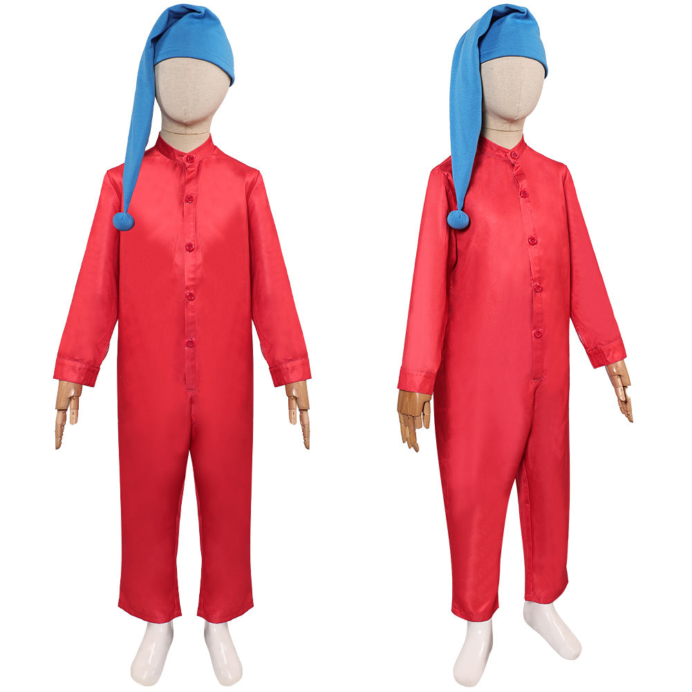 Adulte Blanche Neige(2025) Nain Combinaison Rouge+Chapeau Bleu Cosplay Costume