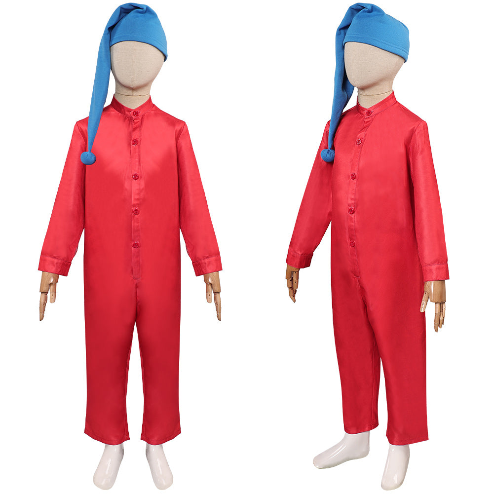 Adulte Blanche Neige(2025) Nain Combinaison Rouge+Chapeau Bleu Cosplay Costume