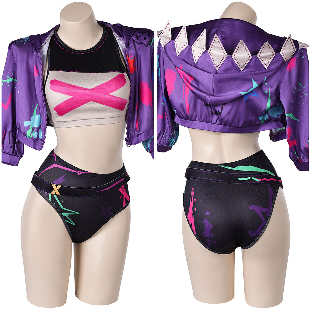 Arcane: League of Legends Saison 2 Jinx Maillot de Bain Bikini+Veste Cosplay Costume Design Original