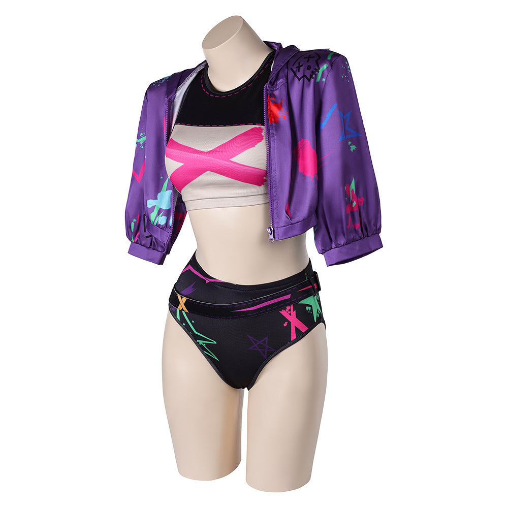 Arcane: League of Legends Saison 2 Jinx Maillot de Bain Bikini+Veste Cosplay Costume Design Original