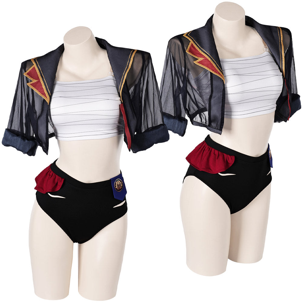 Arcane: League of Legends Saison 2 Vi Maillot de Bain Bikini+Couvre-up Cosplay Costume Design Original