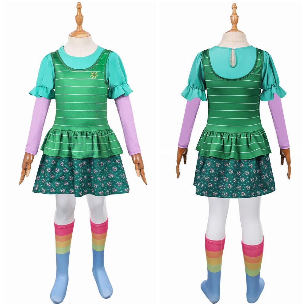 Cosplay Costume Bonnie Film Cosplay Robe Verte Enfant avec Chaussettes