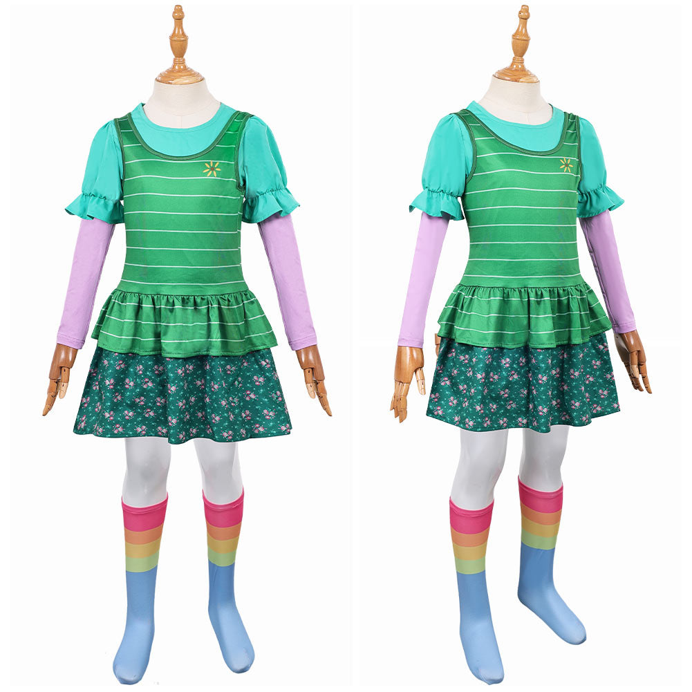 Cosplay Costume Bonnie Film Cosplay Robe Verte Enfant avec Chaussettes