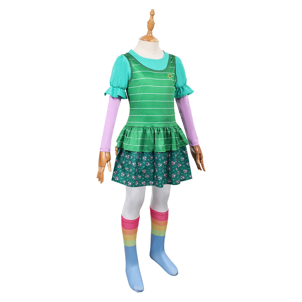 Cosplay Costume Bonnie Film Cosplay Robe Verte Enfant avec Chaussettes
