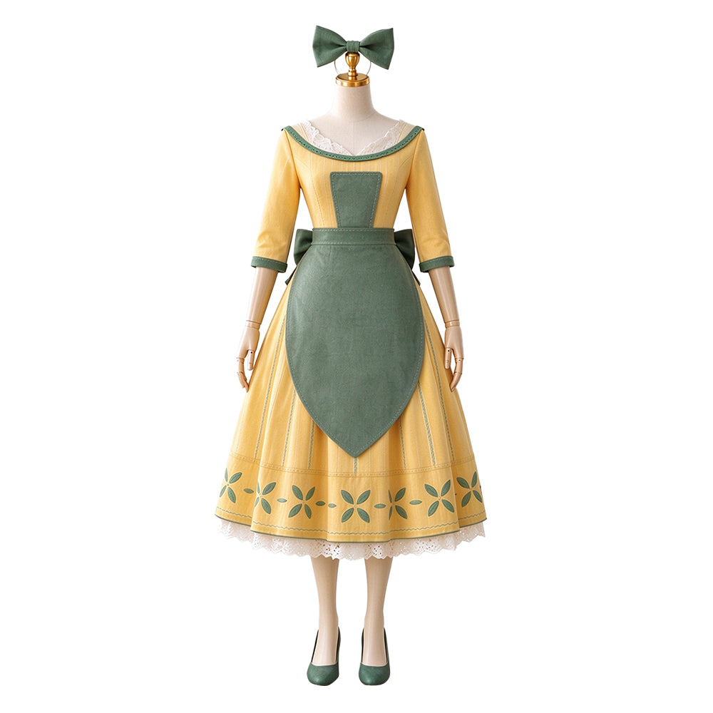 Cosplay Costume Cendrillon Sœurs de Sort(2026) Film Cosplay Robe Jaune et Verte Femme
