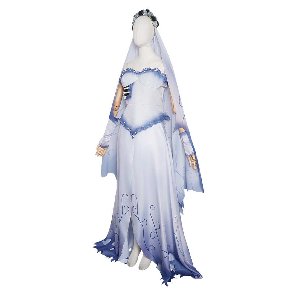Cosplay Costume Emily Corpse Bride(2005) Film Cosplay Robe de Mariée Blanche et Bleue Femme