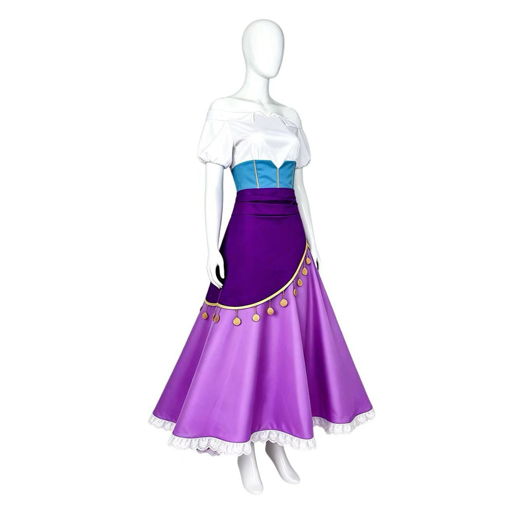 Cosplay Costume Esmeralda The Hunchback of Notre Dame(1996) Film Cosplay Tenue Violette et Blanche Femme