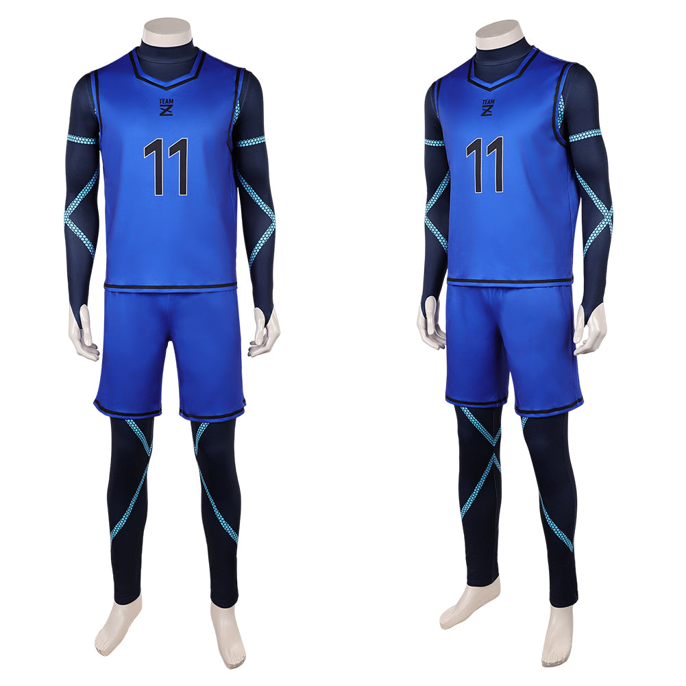 Cosplay Costume Isagi Yoichi Blue Lock Live Action(2026) Team Z Maillot de Football Bleu Homme