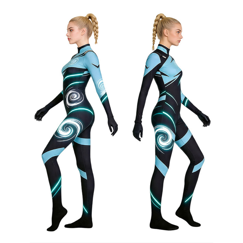Cosplay Costume Jett Valorant Jeu Cosplay Combinaison Bleue et Noire Femme