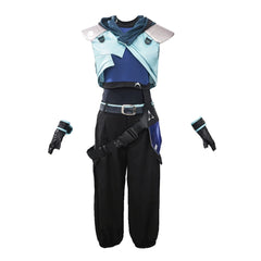 Cosplay Costume Jett Valorant Jeu Cosplay Tenue Noire et Bleue Femme