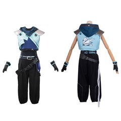Cosplay Costume Jett Valorant Jeu Cosplay Tenue Noire et Bleue Femme