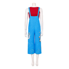 Cosplay Costume Jo Forgotten Island(2026) Film Cosplay Haut Rouge+Salopette Bleu Femme