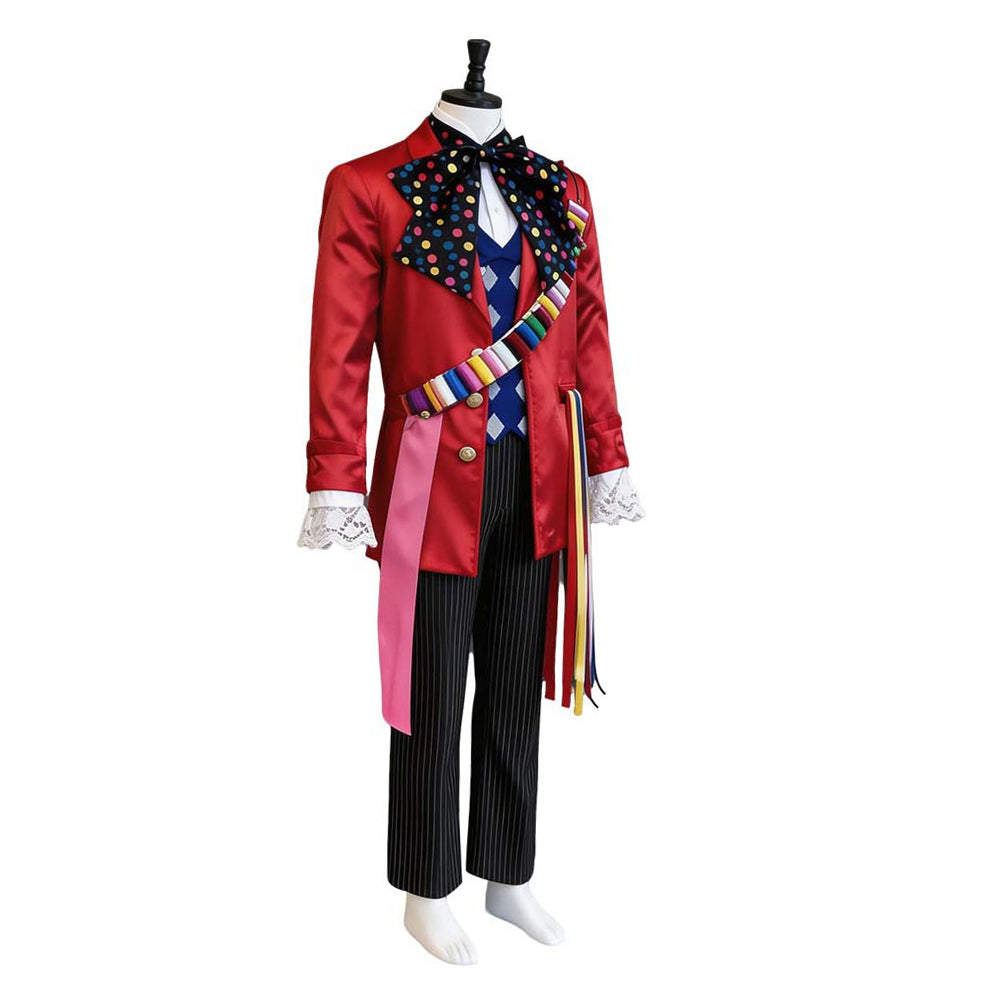 Cosplay Costume Mad Hatter Alice au Pays des Merveilles Film Cosplay Tenue Rouge Homme