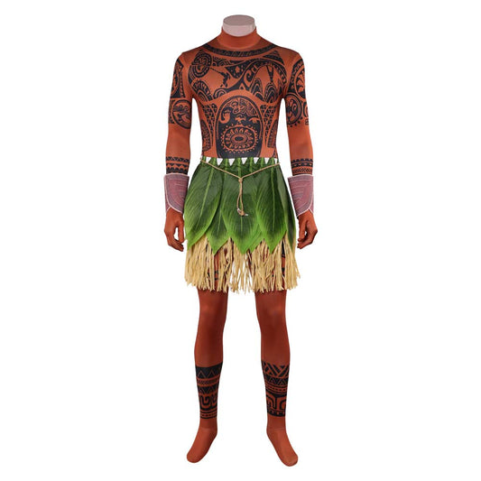 Cosplay Costume Maui Vaiana La Légende du Bout du Monde(2026) Film Cosplay Combinaison Imprimée Tatouage+Tablier Homme