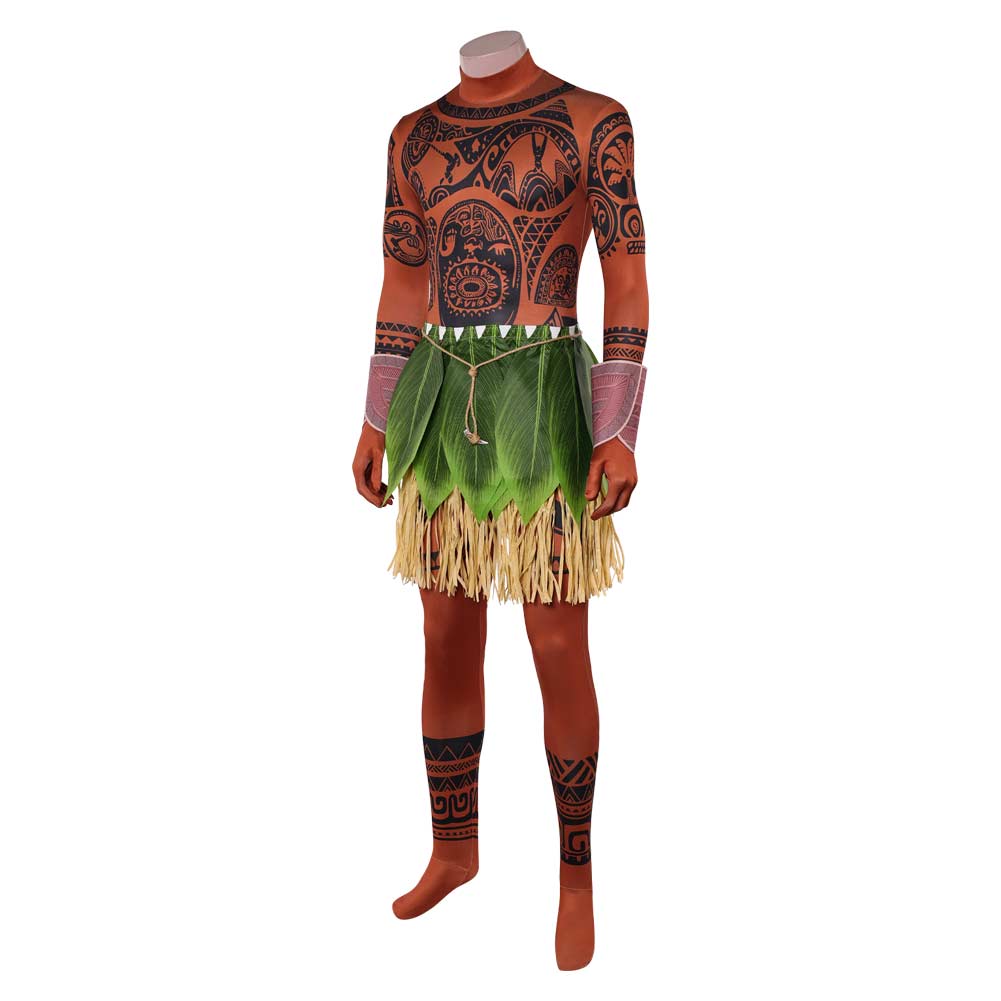Cosplay Costume Maui Vaiana La Légende du Bout du Monde(2026) Film Cosplay Combinaison Imprimée Tatouage+Tablier Homme