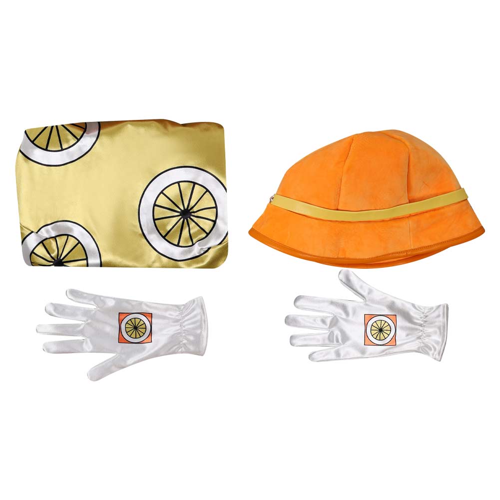 Cosplay Costume Miss Valentine One Piece Live Action 2(2026) TV Cosplay Robe Jaune avec Chapeau Orange Femme