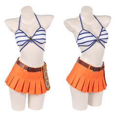 Cosplay Costume Nami One Piece Live Action 2(2026) TV Cosplay Maillot de Bain Bleu et Orange Femme