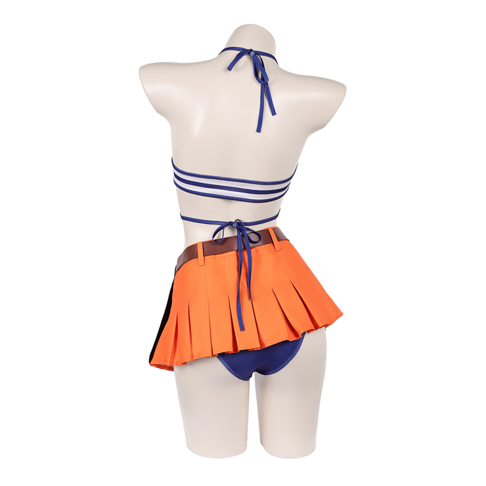 Cosplay Costume Nami One Piece Live Action 2(2026) TV Cosplay Maillot de Bain Bleu et Orange Femme