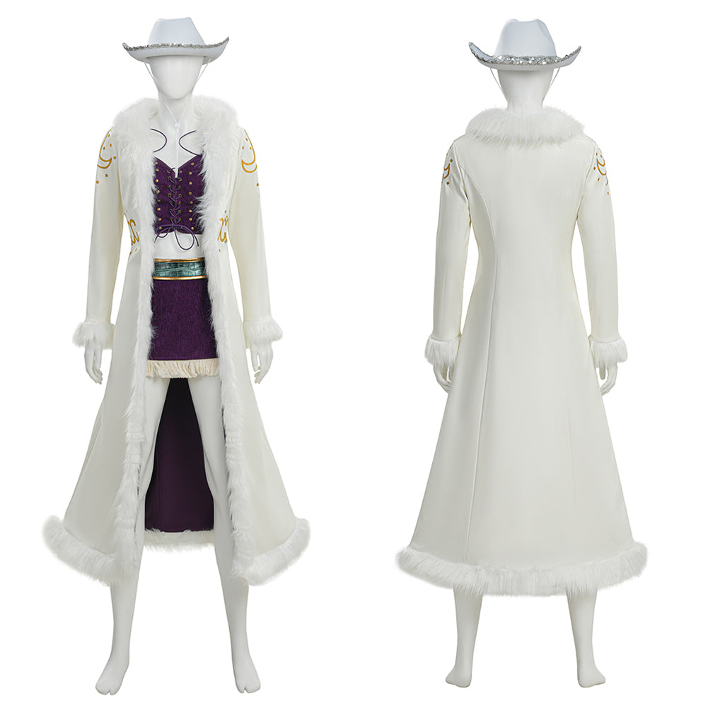 Cosplay Costume Niko Robin One Piece Live Action 2(2026) TV Cosplay Tenue Blanche et Violette Femme