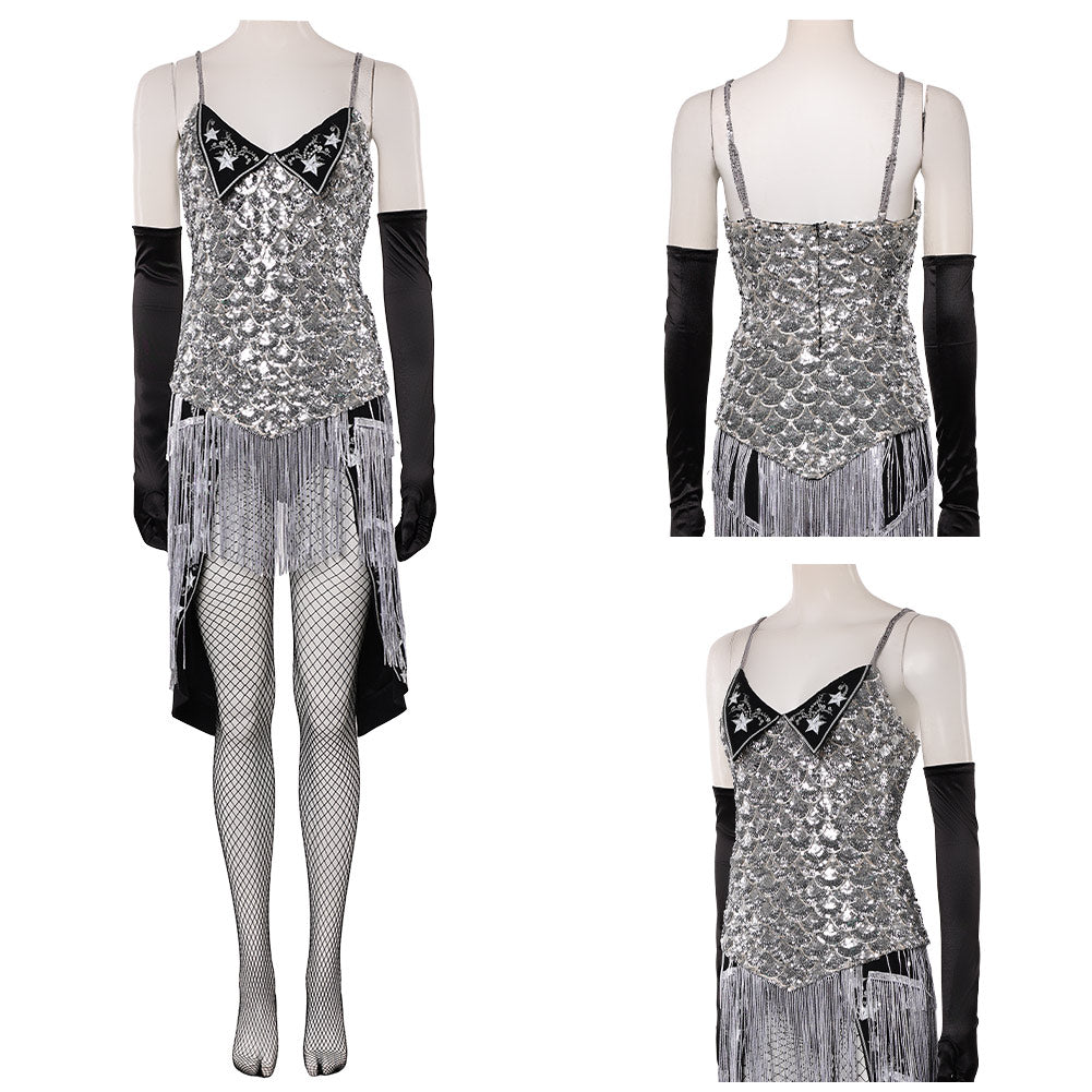 Cosplay Costume Satine Moulin Rouge Comédie Musicale Cosplay Robe Argentée et Noire Femme