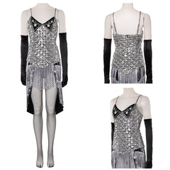 Cosplay Costume Satine Moulin Rouge Comédie Musicale Cosplay Robe Argentée et Noire Femme