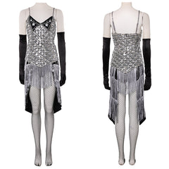 Cosplay Costume Satine Moulin Rouge Comédie Musicale Cosplay Robe Argentée et Noire Femme