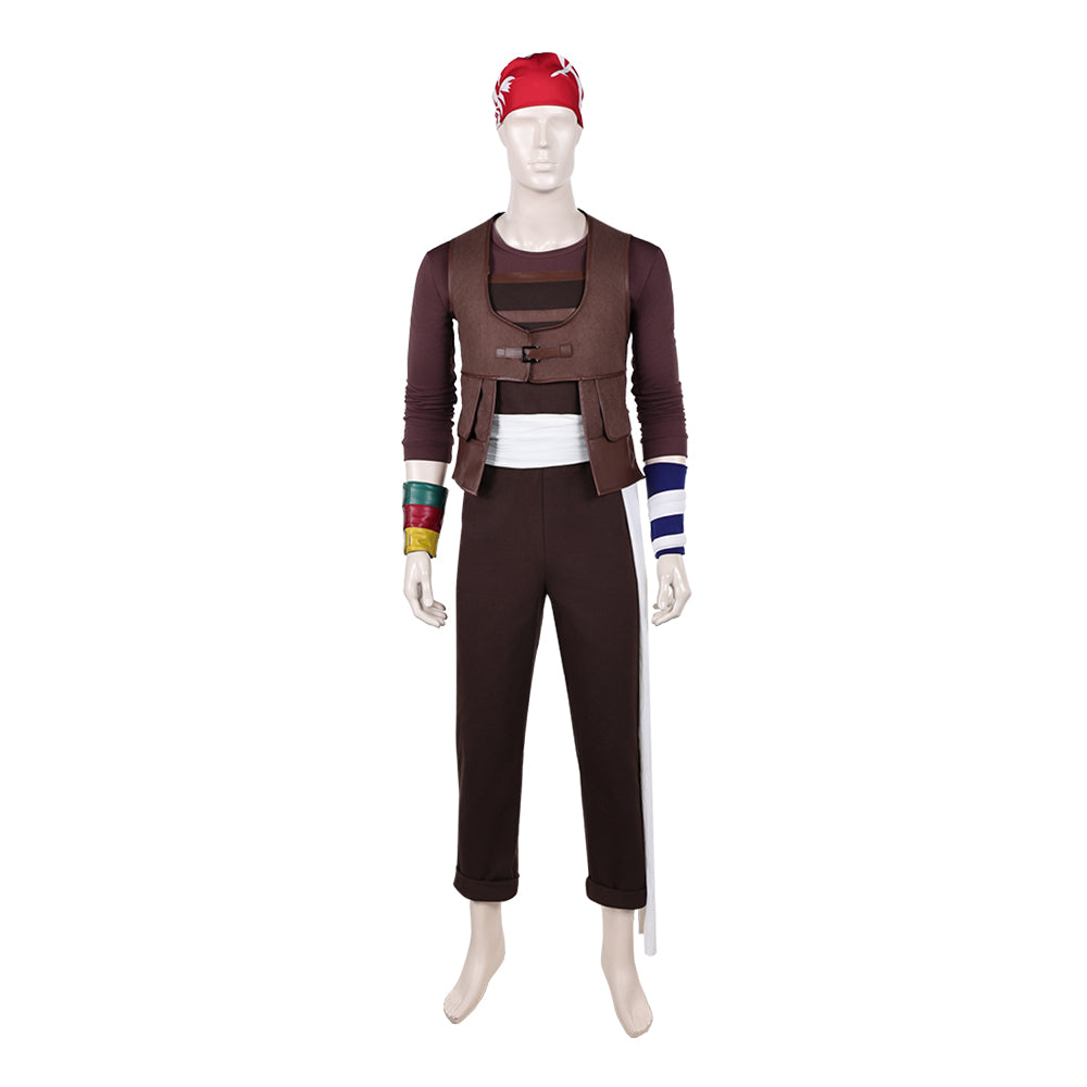 Cosplay Costume Usopp One Piece Live Action 2(2026) TV Cosplay Tenue Brune avec Bandana Rouge Homme