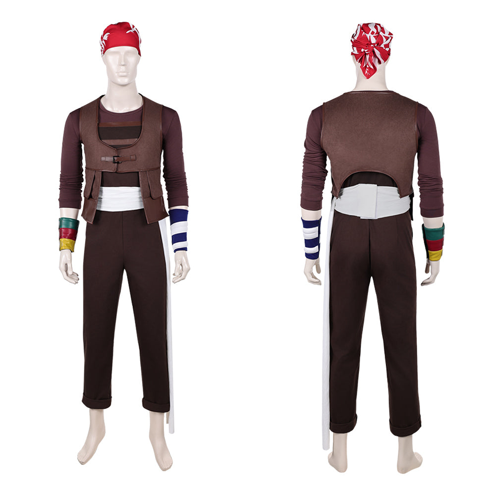 Cosplay Costume Usopp One Piece Live Action 2(2026) TV Cosplay Tenue Brune avec Bandana Rouge Homme