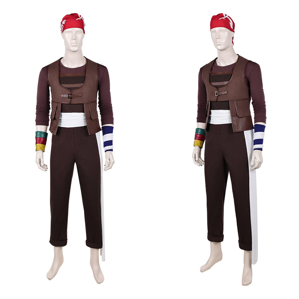 Cosplay Costume Usopp One Piece Live Action 2(2026) TV Cosplay Tenue Brune avec Bandana Rouge Homme