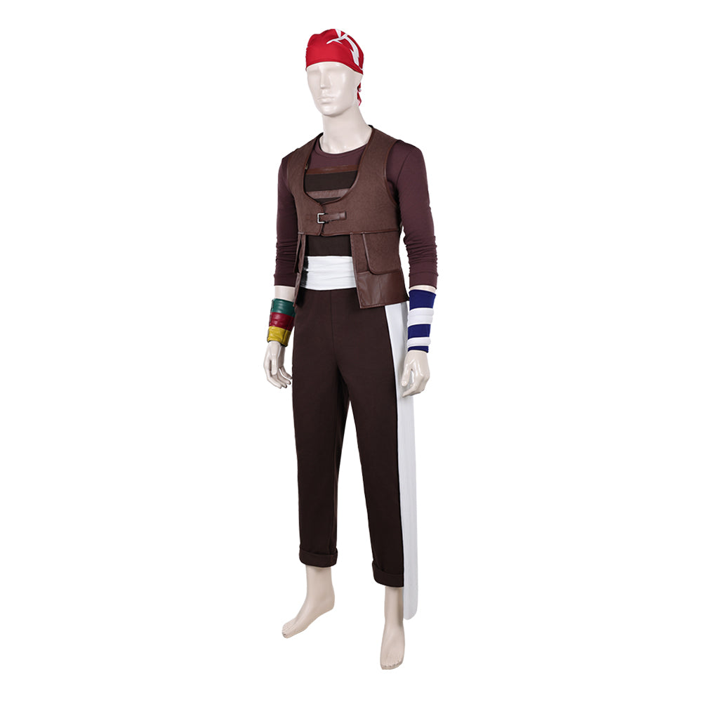 Cosplay Costume Usopp One Piece Live Action 2(2026) TV Cosplay Tenue Brune avec Bandana Rouge Homme