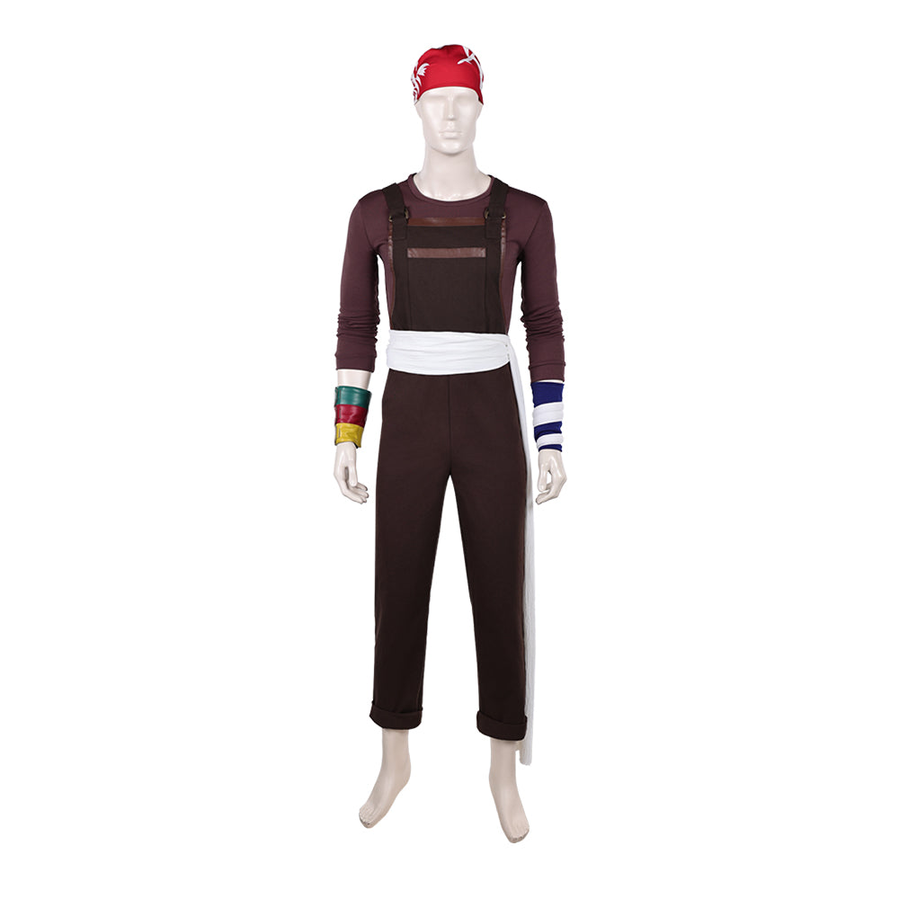 Cosplay Costume Usopp One Piece Live Action 2(2026) TV Cosplay Tenue Brune avec Bandana Rouge Homme