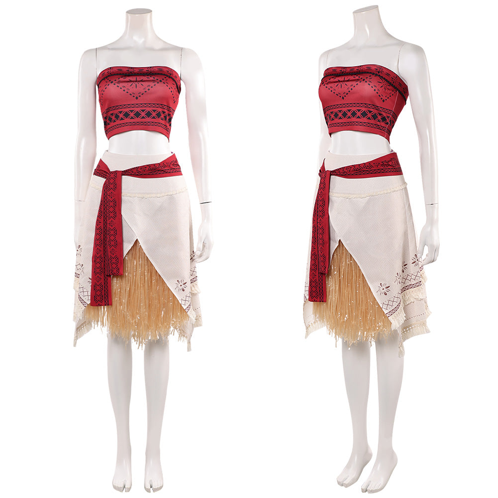Cosplay Costume Vaiana La Légende du Bout du Monde(2026) Film Cosplay Bustier Rouge+Jupe Beige Femme