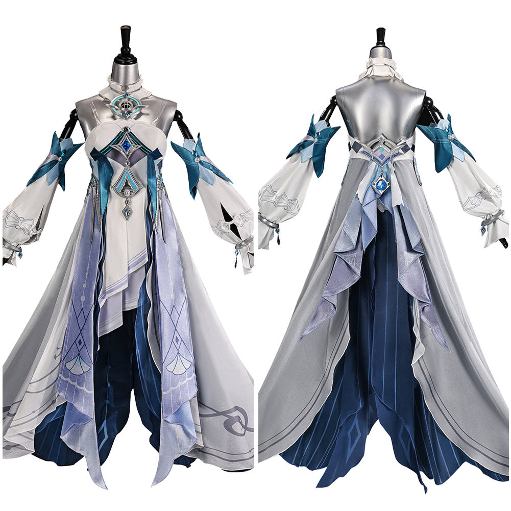 Cosplay Costume Vodyanitsa Genshin Impact Jeu Cosplay Tenue Blanche et Bleue Femme
