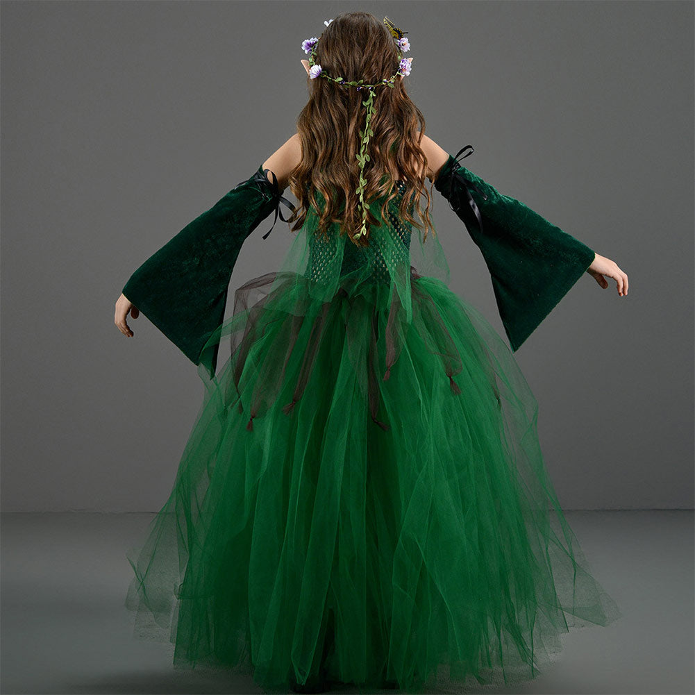Déguisement Fille Elf Robe Vert Foncé Costume pour Halloween