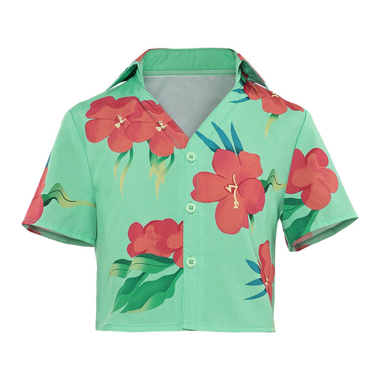 Enfant KPop Demon Hunters(2025) Abby Saja Chemise Imprimée Verte Cosplay Costume