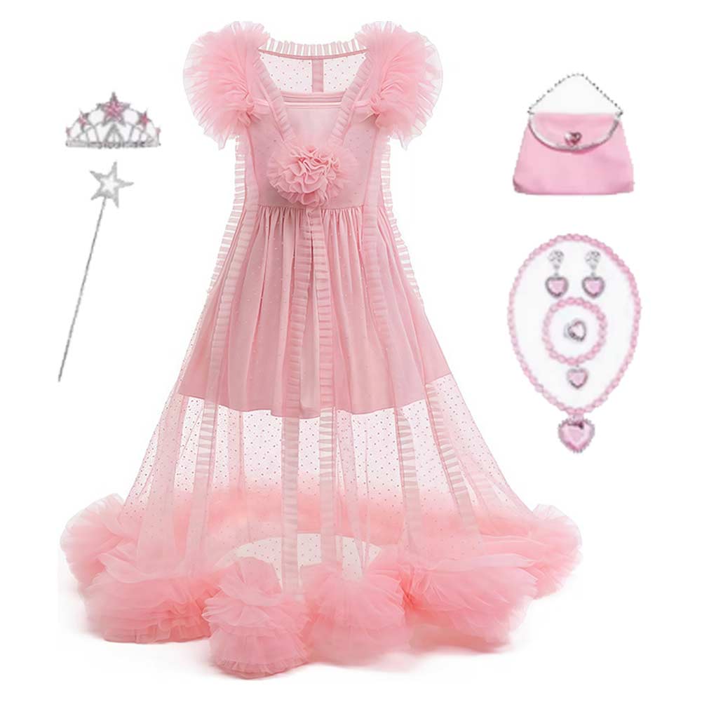 Enfant Wicked Glinda Robe Rose+Accessoires Cosplay Costume