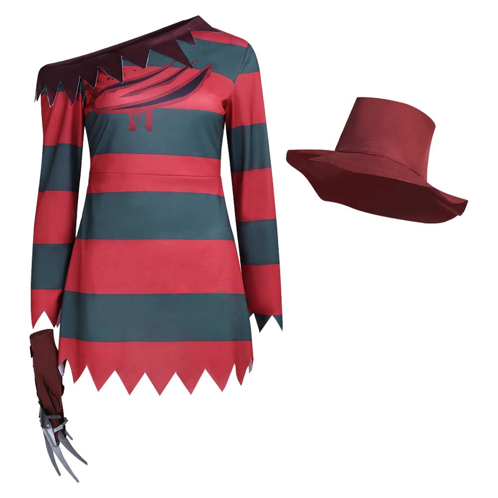 Femme Les Griffes de La Nuit Freddy Krueger Tenue avec Chapeau Cosplay Costume