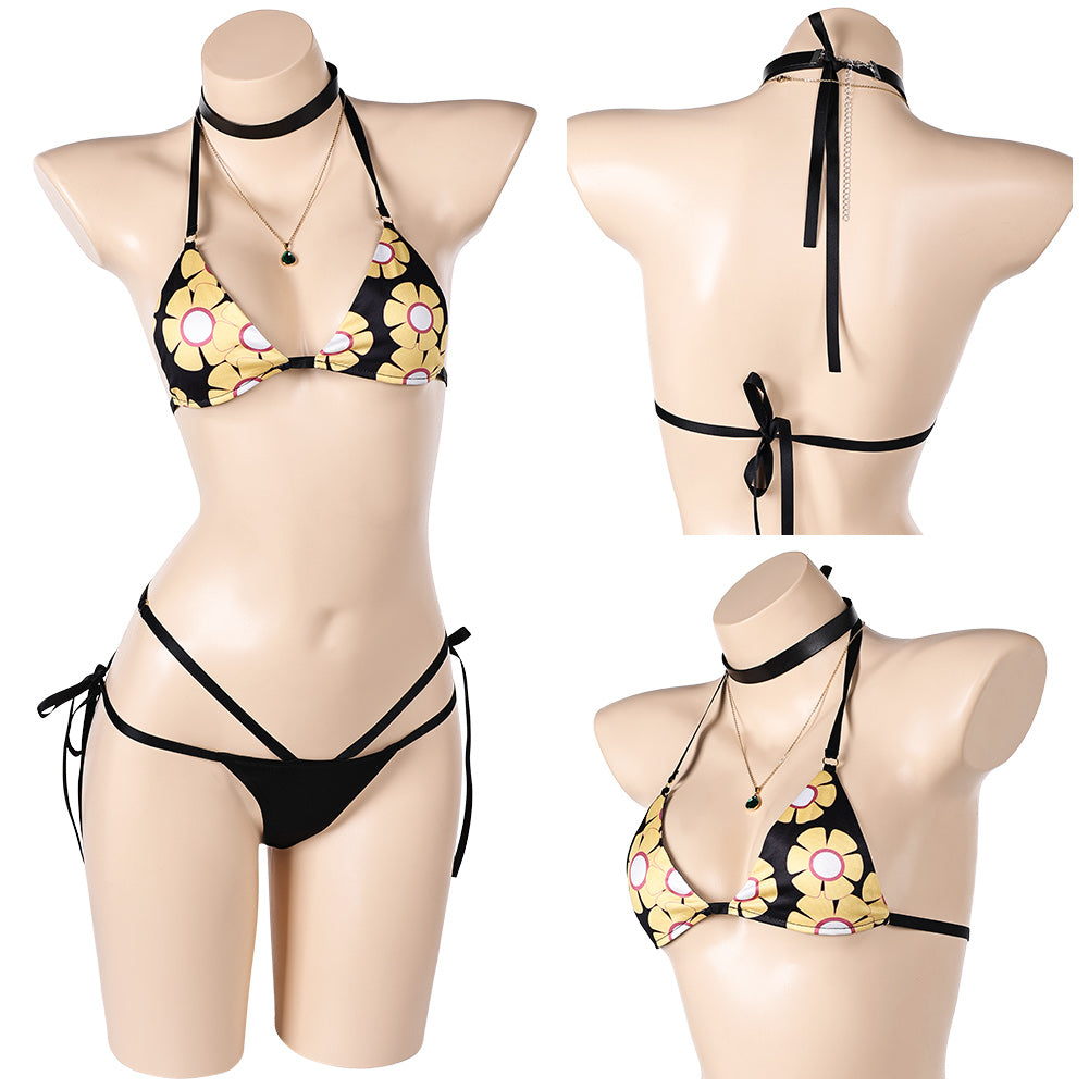 Final Fantasy Tifa Lockhart Maillot de Bain Bikini Imprimé Noir Cosplay Costume