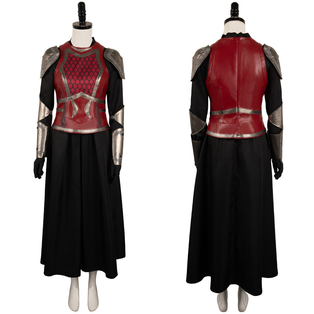 House of The Dragon Saison 2 Rhaenys Targaryen Tenue Rouge en Cuir Médiéval Cosplay Costume Vintage