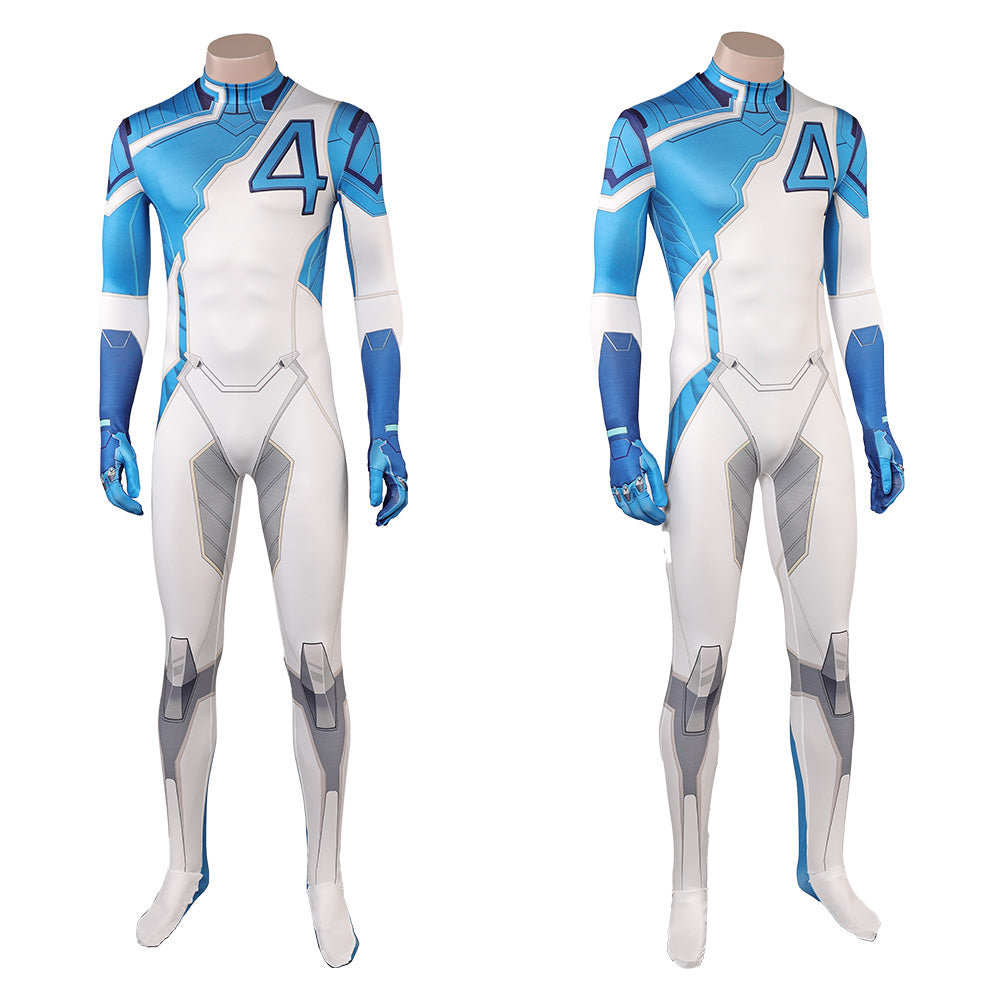 Human Torch Combinaison Blanche et Bleue Cosplay Costume
