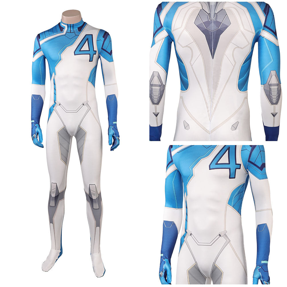 Human Torch Combinaison Blanche et Bleue Cosplay Costume