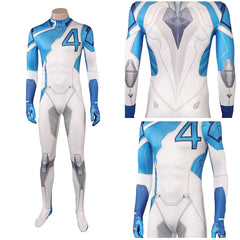 Human Torch Combinaison Blanche et Bleue Cosplay Costume