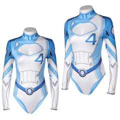 Invisible Woman Susan Storm Maillot de Bain Bleu One Piece Manches Longues Cosplay Costume