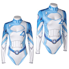 Invisible Woman Susan Storm Maillot de Bain Bleu One Piece Manches Longues Cosplay Costume