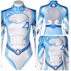 Invisible Woman Susan Storm Maillot de Bain Bleu One Piece Manches Longues Cosplay Costume