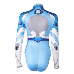 Invisible Woman Susan Storm Maillot de Bain Bleu One Piece Manches Longues Cosplay Costume