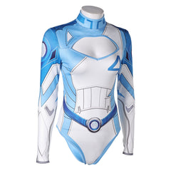 Invisible Woman Susan Storm Maillot de Bain Bleu One Piece Manches Longues Cosplay Costume