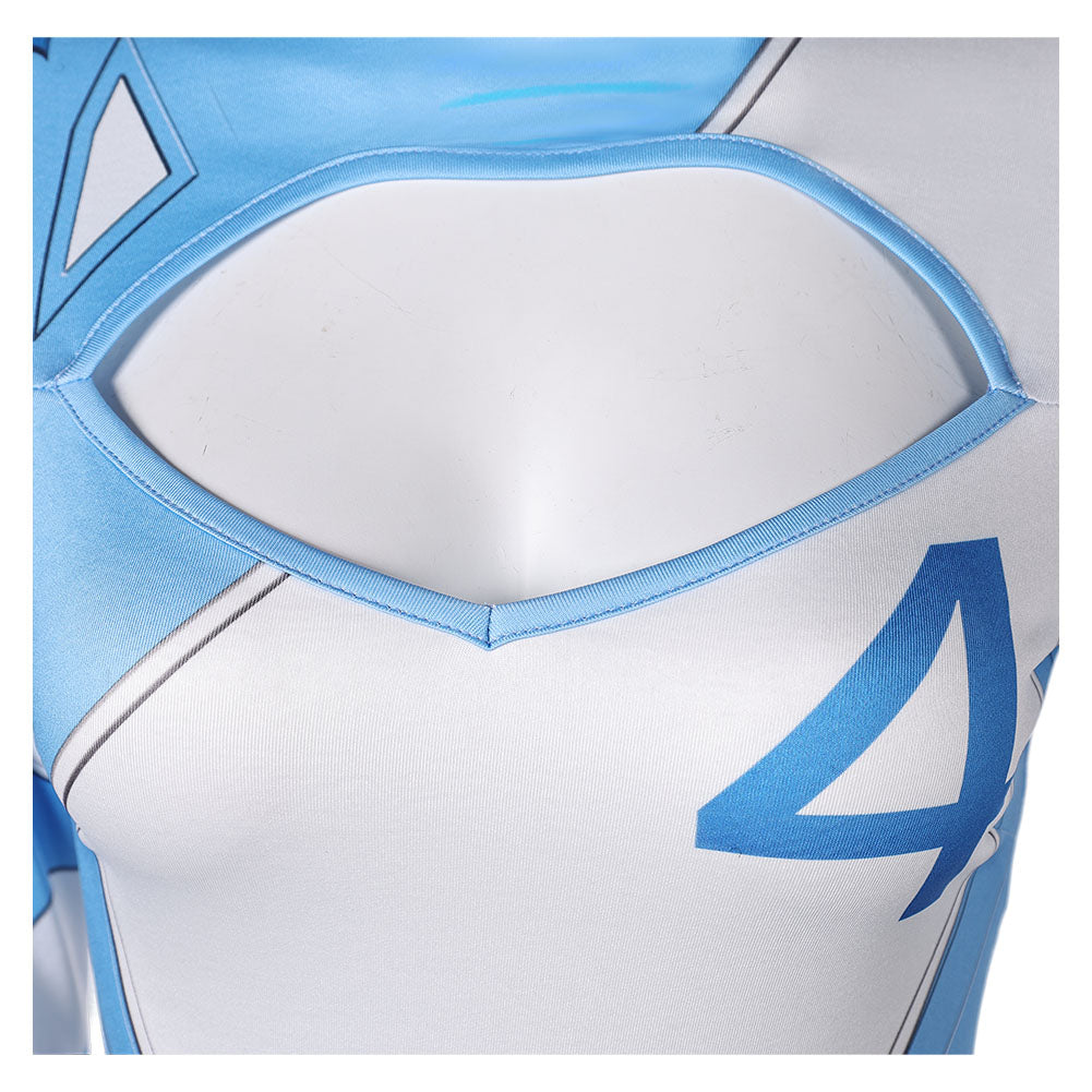 Invisible Woman Susan Storm Maillot de Bain Bleu One Piece Manches Longues Cosplay Costume